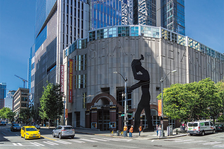 Seattle Art Museum, with Hammering Man (1991) by Jonathan Borofsky at its entrance.