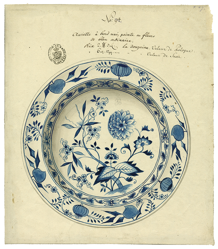 A late 18th-century drawing of the ‘Blue Onion’ pattern, first designed at Meissen in 1738. Staatliche Porzellan-Manufaktur, Meissen.