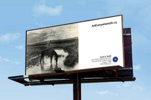 Art Everywhere US rendering, featuring Erwin E. Smith’s Frank Smith, Watering His Horse, Cross-B Ranch, Crosby County, Texas (c. 1909, Dallas Museum of Art, © Erwin E. Smith Foundation)