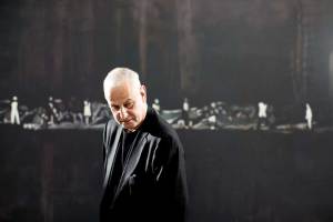 Luc Tuymans in his studio in Antwerp in front of 'The Shore' (2014)