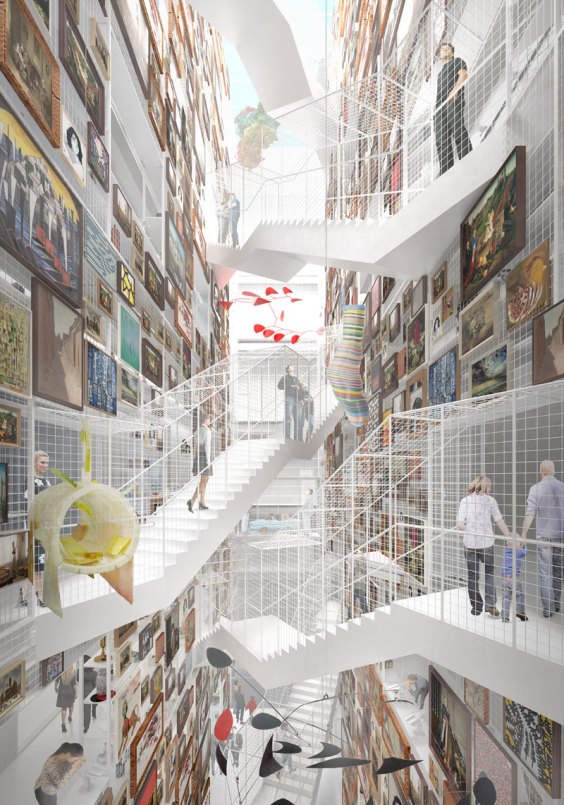 Artist's impression showing the atrium of the Public Art Depot, designed by MVRDV