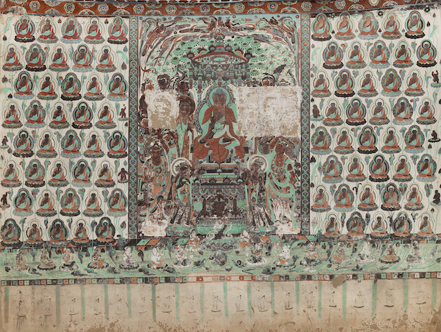 Cave 320, south wall, depiction of the Aparimitāyus Sutra