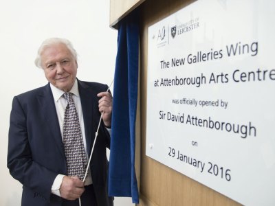 David Attenborough at the Attenborough Arts Centre for the opening of the new gallery.