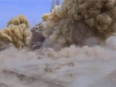 Screenshot from the video that purportedly shows ISIS militants destroying the Temple of Nabu in Iraq.