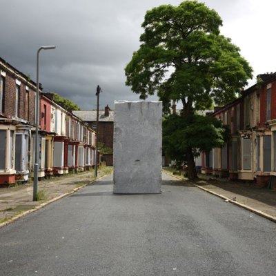 Momentary Monument – The Stone (2016), Lara Favaretto, installation view at Welsh Streets, Liverpool Biennial 2016.