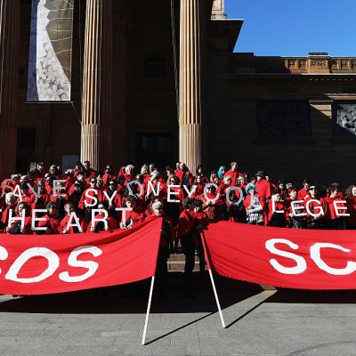 Art students and protesters gather at the Gallery of NSW on 15 July, 2016 in Sydney, Australia