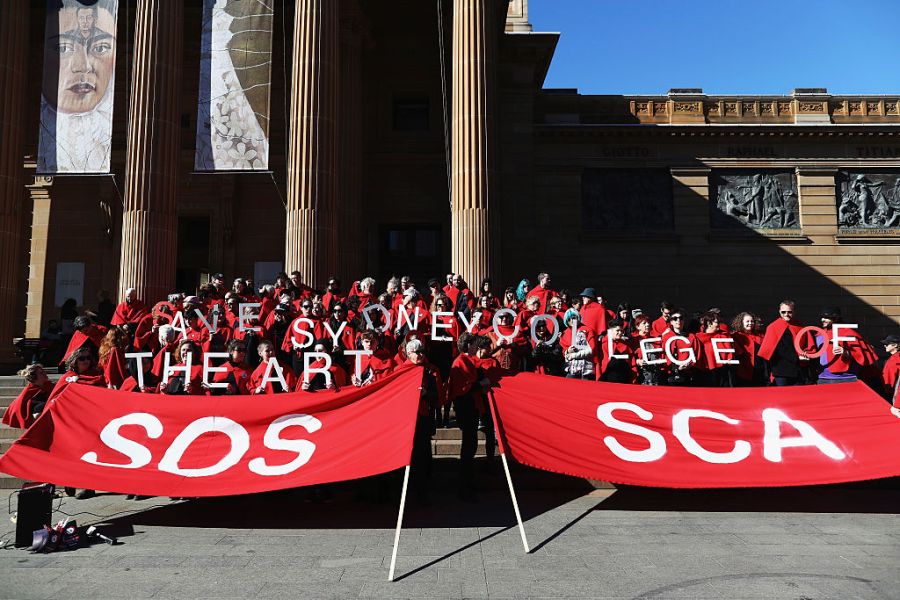 Art students and protesters gather at the Gallery of NSW on 15 July, 2016 in Sydney, Australia