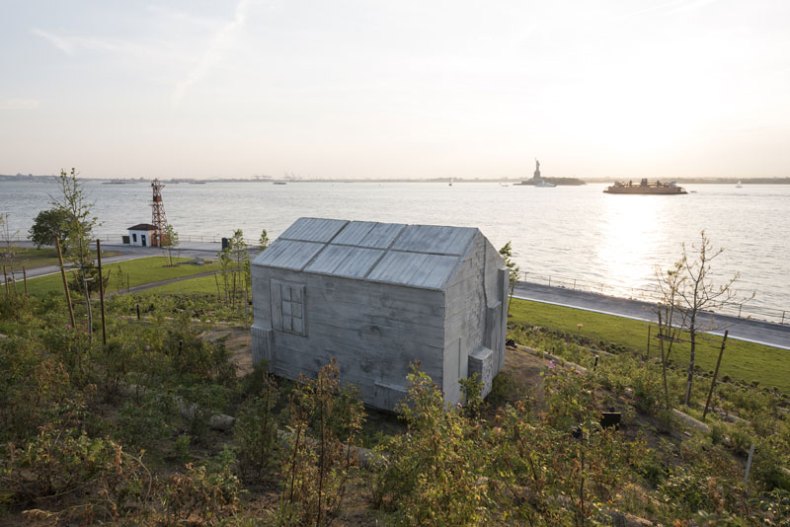 Cabin (2016), Rachel Whiteread, on Discovery Hill, Governors Island. Photo by Tim Schenck.