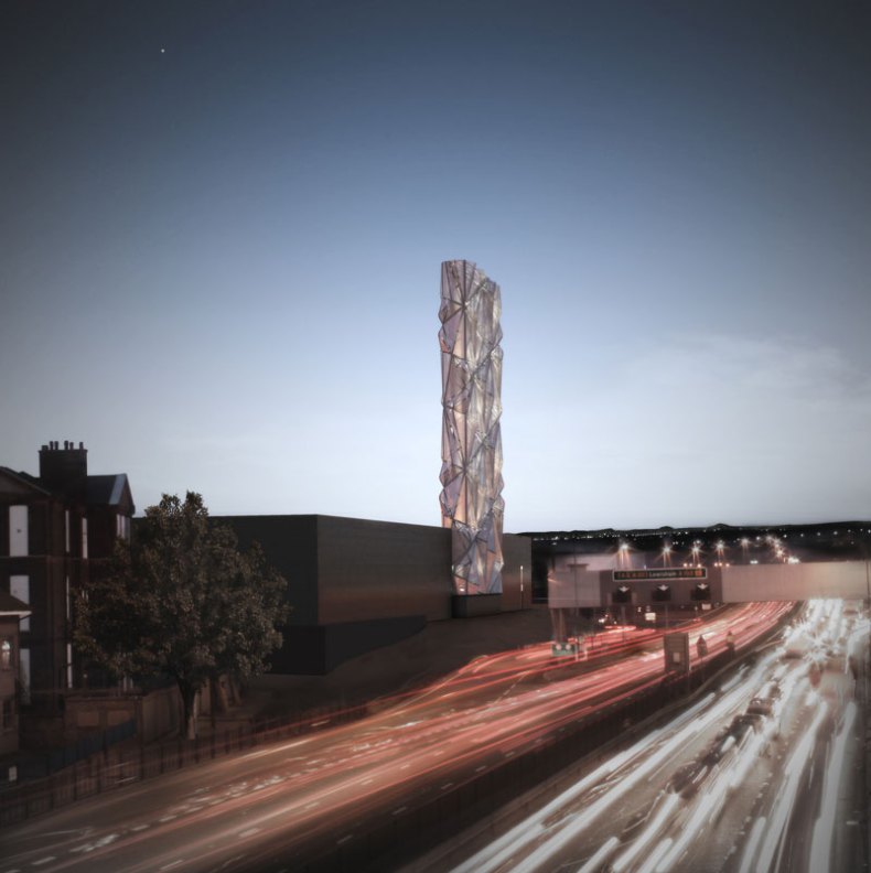 Night rendering of The Optic Cloak (2015), Conrad Shawcross