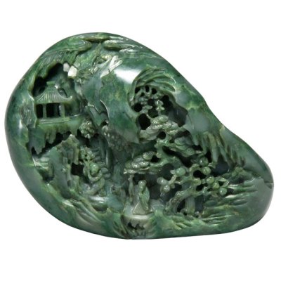 Jade boulder carved with Chinese landscape (18th century), Chinese, Qing dynasty, jade. Fitzwilliam Museum, Cambridge