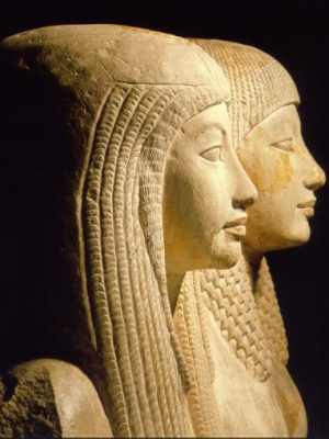 Statue of Maya and Merit, c. 1320 BC, Egyptian, Saqqara. Dutch National Museum of Antiquities