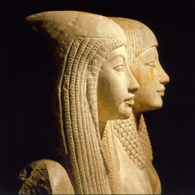 Statue of Maya and Merit, c. 1320 BC, Egyptian, Saqqara. Dutch National Museum of Antiquities