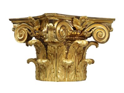 Capital for a porphyry column (c. 1775–80), Pierre Gouthière, probably after a design by François-Joseph Bélanger. Musée du Louvre, Paris. Musée du Louvre, Paris. Photo: RMN-Grand-Palais (Musée du Louvre)/Thierry Ollivier