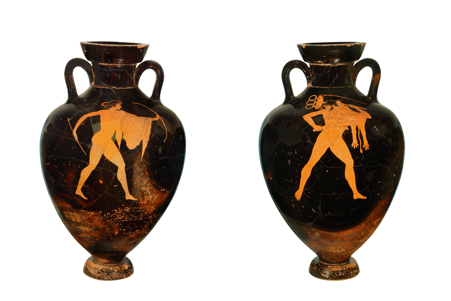 Red-figure Panathenaic amphora, c. 500–409 BC, Greek, Attic, attributed to the Berlin Painter. Red-figure Panathenaic amphora, c. 500–409 BC, Greek, Attic, attributed to the Berlin Painter. Martin von Wagner Museum, University of Würzburg
