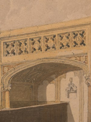 Norwich Cathedral: the North aisle of the choir (detail) (c. 1807–11), John Sell Cotman. Lowell Libson, around £200,000