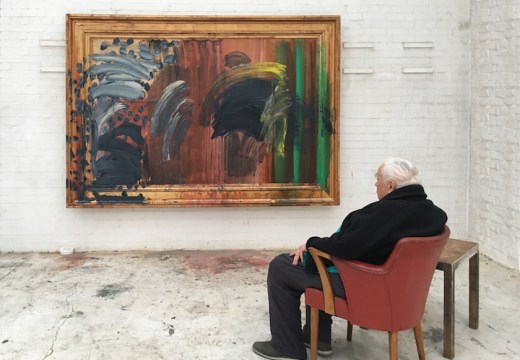 Portrait of Howard Hodgkin featuring Portrait of the Artist Listening to Music (2016), photographed by Miriam Perez. Courtesy Gagosian.