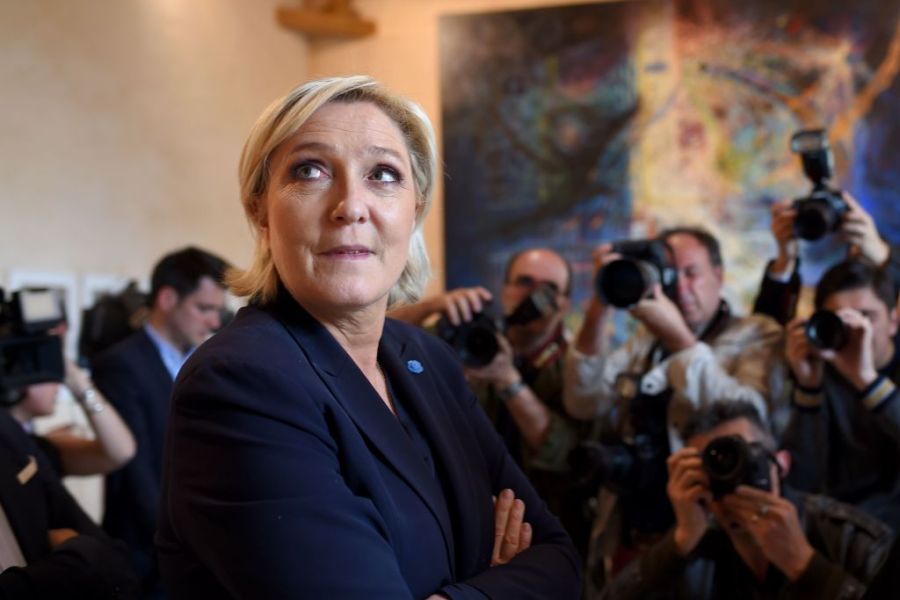 French presidential election candidate of the far-right Front National (FN) party Marine Le Pen visits a private museum in the castle of Jaunay-Clan on 3 April, 2017. GUILLAUME SOUVANT/AFP/Getty Images