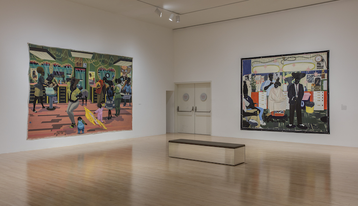 Installation view of 'Kerry James Marshall: Mastry' at the Museum of Contemporary Art, Los Angeles. Photo: Brian Forrest