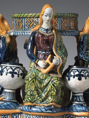 Inkstand with figures of the Virtues (c. 1480–90), probably Faenza. Courtesy Sam Fogg