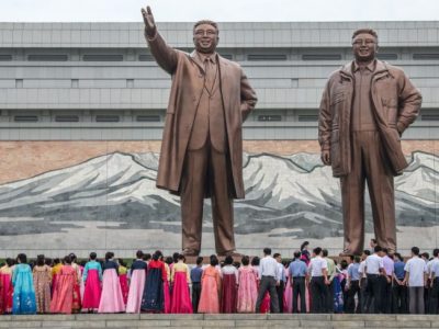 The Mansudae Grand Monument, huge statues of Kim Il-sung and Kim Jong-il in Pyongyang, North Korea. Photo by Carl Court/Getty Images
