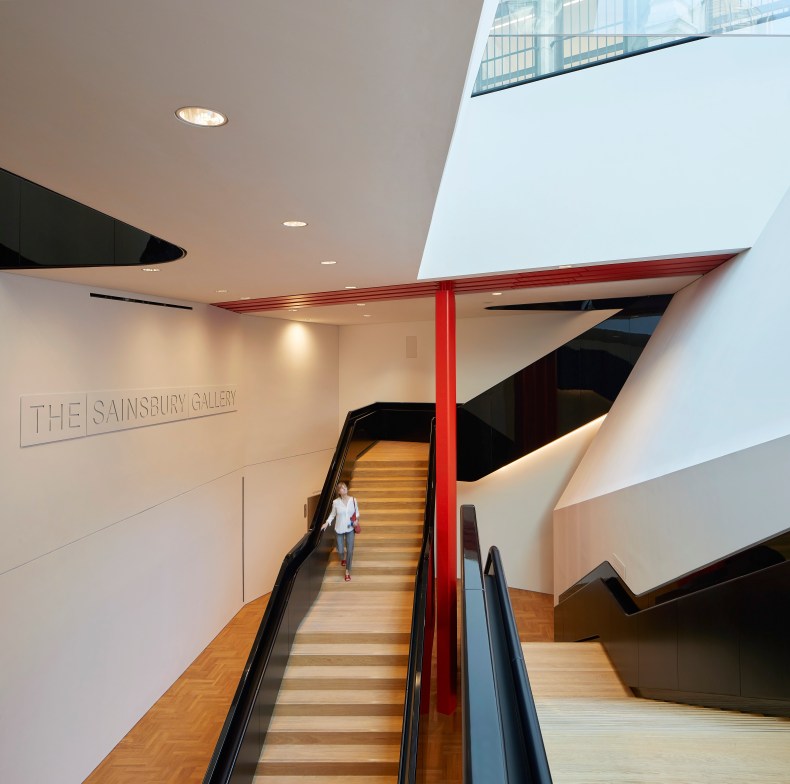 Descending staircase at the V&A Exhibition Road Quarter.