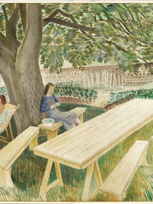 Two Women Sitting in a Garden (showing Charlotte Epton and Tirzah Garwood in the Brick House garden) (1932), Eric Ravilious. Fry Art Gallery, Saffron Walden