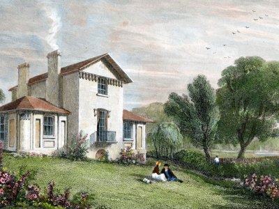 Sandycombe Lodge, Twickenham, Villa of J.M.W. Turner, Esq., R.A. (detail; 1829), engraving by W.B. Cooke for Thames Scenery after a drawing (c. 1814) by William Havell. Turner's House Trust