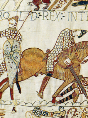 A detail from the Bayeux Tapestry depicting the death of King Harold