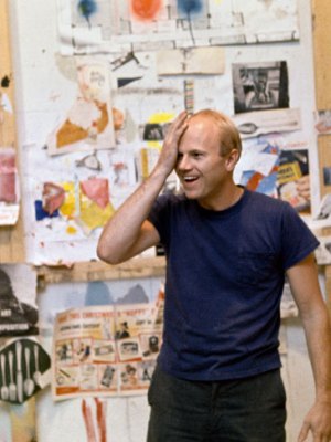 James Rosenquist in his studio with source materials, 1966