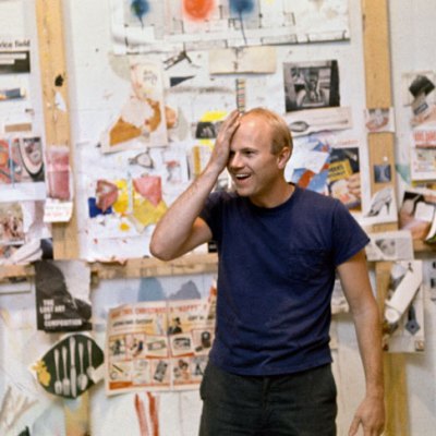 James Rosenquist in his studio with source materials, 1966