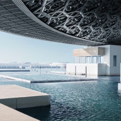 View from the Louvre Abu Dhabi, designed by Ateliers Jean Nouvel and completed in 2017, photo: Mohamed Somji; © Louvre Abu Dhabi