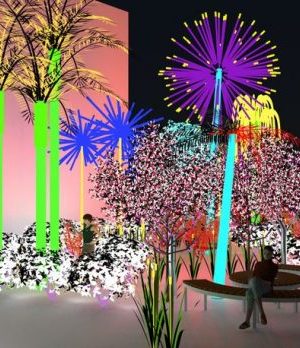 Visualisation for ‘Contrary Life: A Botanical Light Garden Devoted to Trees’ (2018), by Alia Farid and Aseel AlYaqoub, commissioned by Art Jameel, courtesy the artists