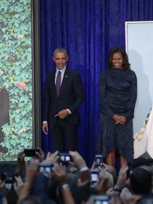 Barack and Michelle Obama at the unveiling ceremony for their portraits at the Smithsonian National Portrait Gallery, Washington D.C., on 12 February 2018.