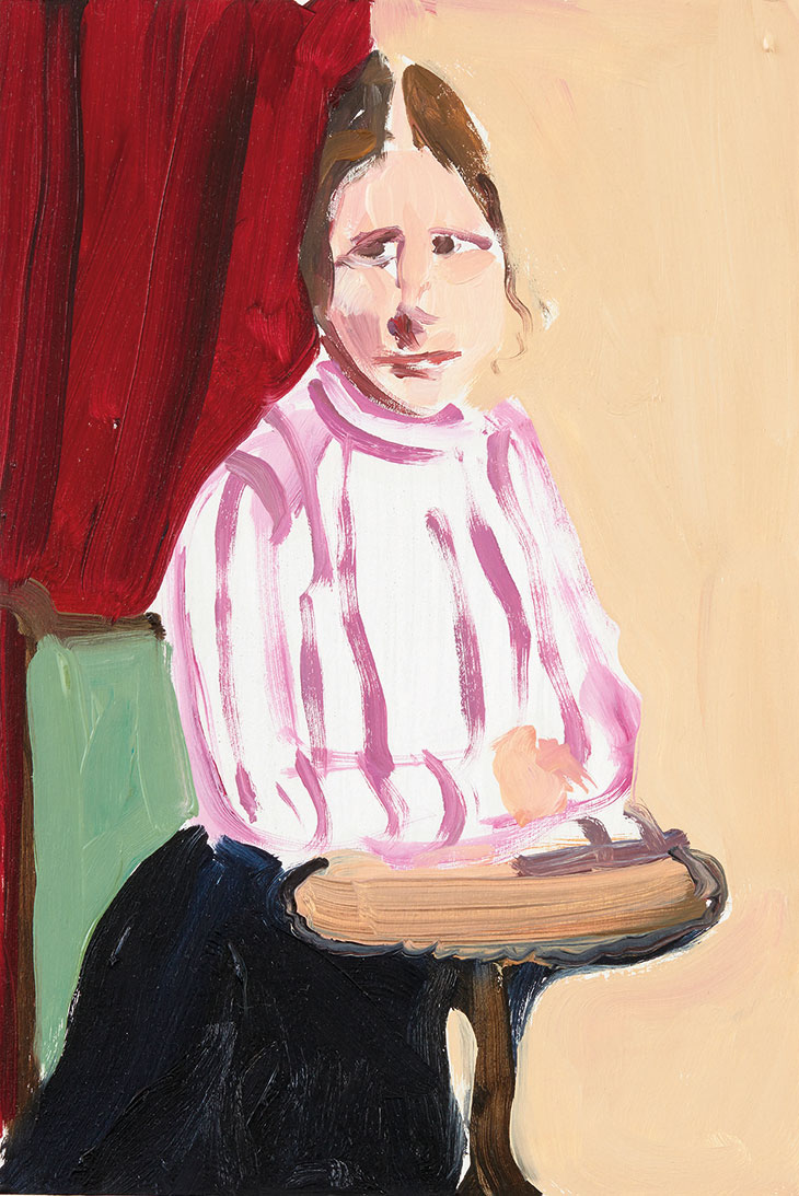 Paula in a High-Necked Blouse (2015), Chantal Joffe.