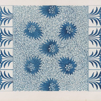 Design by Owen Jones, based on a ceramic dish, an alternative design for Plate 7 in ‘Examples of Chinese Ornament selected from objects in the South Kensington museum and other collections’ (1867)
