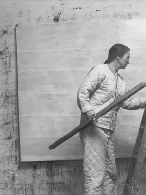 Agnes Martin photographed in her studio in 1960 by Alexander Liberman. Alexander Liberman Photography Archive, The Getty Research Institute, Los Angeles