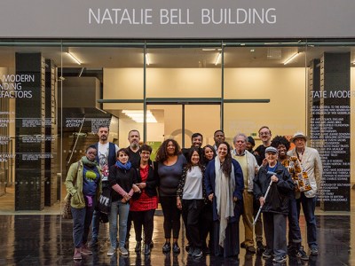 Tania Bruguera and guests at the unveiling of her Turbine Hall commission at Tate Modern, 2018.