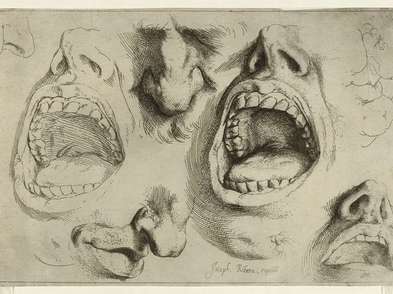 Studies of the Nose and Mouth (c. 1622), Jusepe de Ribera.