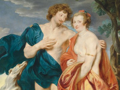 Double portrait of George Villiers, Marquess and later 1st Duke of Buckingham (1592–1628) and his wife, Katherine Manners (1603–1649), as Venus and Adonis (detail; 1620–21), Anthony van Dyck. Estimate £2.5m–£3.5m