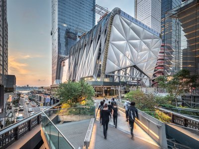The Shed under construction, as seen from the High Line, October 2018.