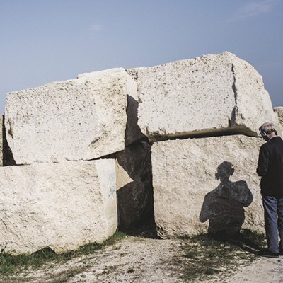 End Matter (2015), Katrina Palmer. A visitor listens as they are guided around the Isle of Portland.