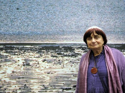 Agnes Varda in front of 'La Grand Mer', one of her works on display at the Vitry-sur-Seine museum outside Paris, in 2010, photo: © MIGUEL MEDINA/AFP/Getty Images