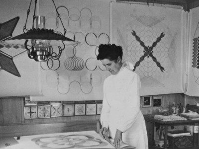 Emma Kunz at her working table, Waldstatt, 1958.