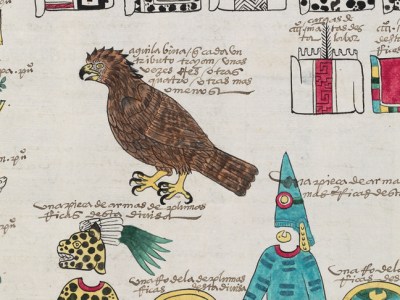 Detail from a page of the Codex Mexicana, c. 1541, created as a handbook for Charles V, Holy Roman Emperor and king of Spain, providing him with information about his new province. The writing is in the Mexica language, Nahuatl, and Spanish. Image courtesy Bodleian Libraries, University of Oxford