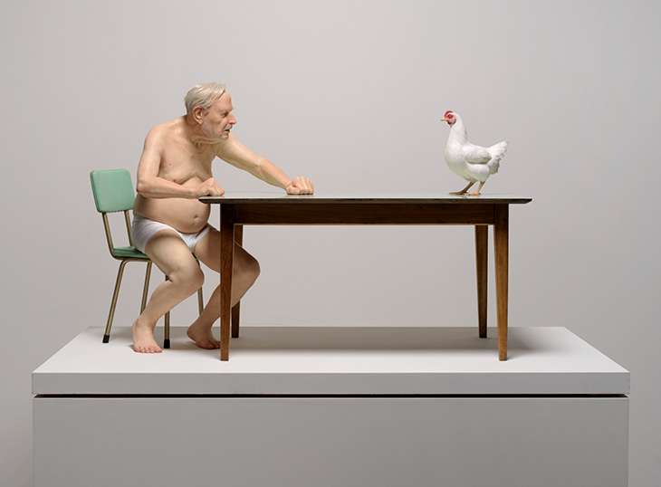 chicken / man (2019), Ron Mueck. Christchurch Art Gallery Te Puna o Waiwhetū.