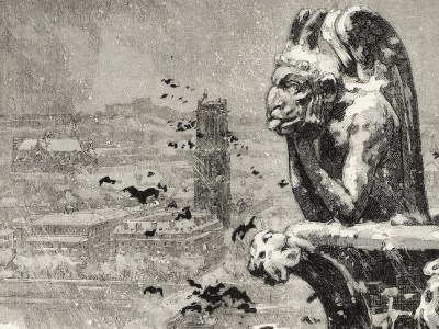 The Vampire of Notre-Dame, plate nine from Le Long de la Seine et des Boulevards (1890/1910), Louis Auguste Lepère, published by A. Desmoulins.