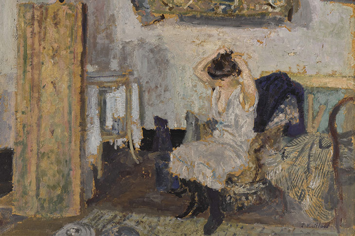 Modèle assise dans un fauteuil, se coiffant (detail; c. 1903), Édouard Vuillard.