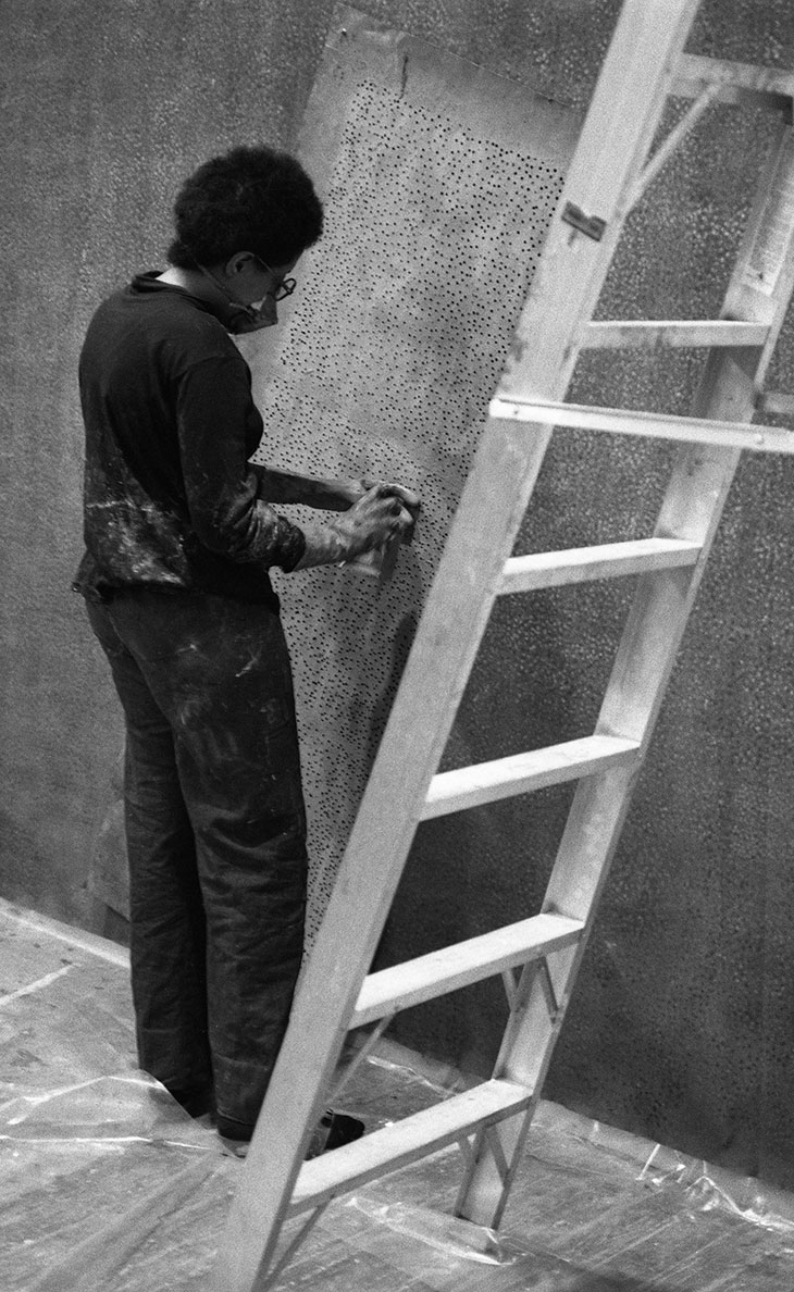 Howardena Pindell in her loft at 322 Seventh Avenue, New York, c. 1970–71.