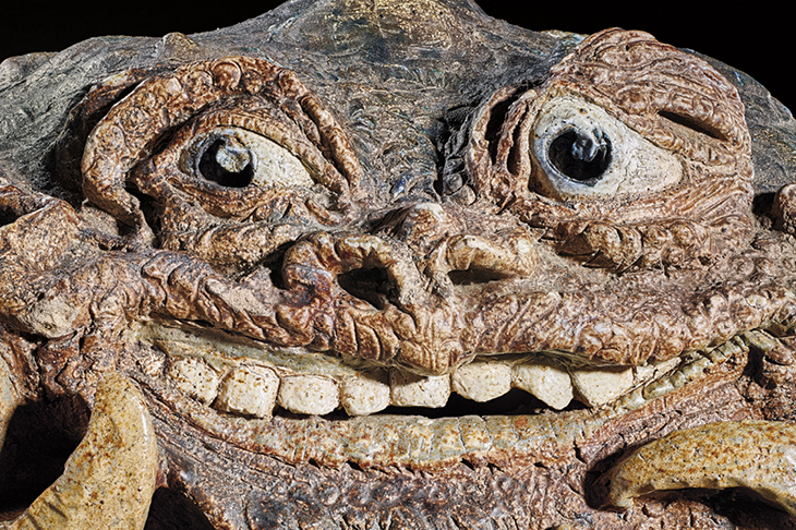 Sculpture of a large anthropomorphic crab by the Martin Brothers, 1880, salt-glazed stoneware.