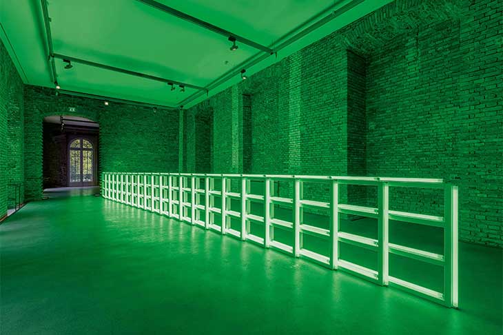 untitled (to you, Heiner, with admiration and affection) (1973), Dan Flavin. Installation view of ‘Königsklasse’, Herrenchiemsee Palace, Munich, 2019.